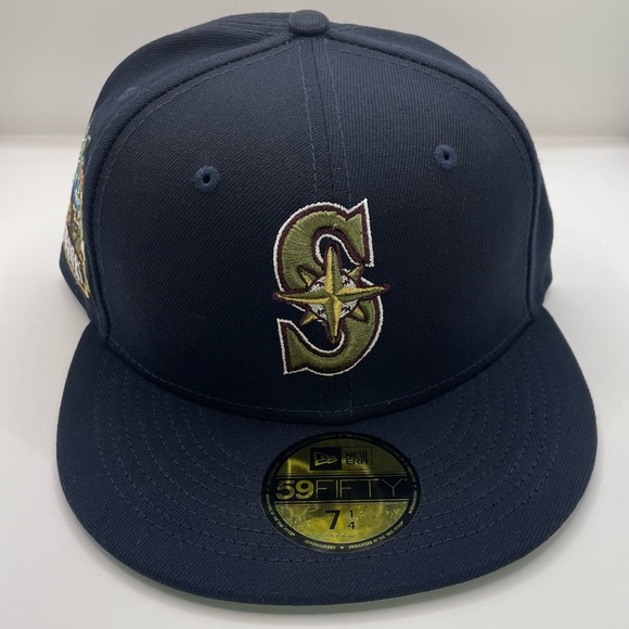 New Era 59Fifty Seattle Mariners Botanical Blue Fitted Hat Size 7 1/4 - Picture 2 of 12